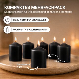 Stumpenkerzen Ø4xH6cm 6er-Pack Schwarz
