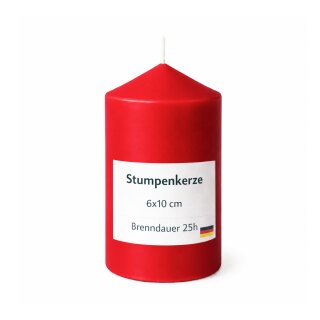 Stumpenkerzen 25h Brenndauer Ø6xH10 cm Rot 1er-Pack