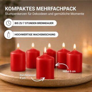 Stumpenkerzen Ø4xH6cm 6er-Pack Rot