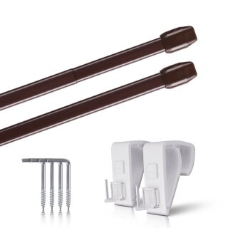 Vitragestangen ausziehbar 2er-Pack Dunkelbraun 40-60 cm + 4 Klemmträger