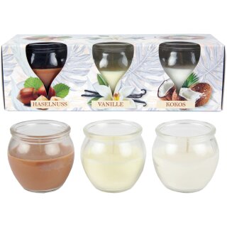 HS Candle Duftkerzen im Glas 3er-Set "Tropical" Haselnuss, Vanille, Kokos