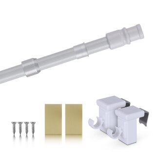 Cafehausstange Scheibenstange ausziehbar (Schrauben oder Kleben) Perlweiß 75-125 cm + Klemmträger
