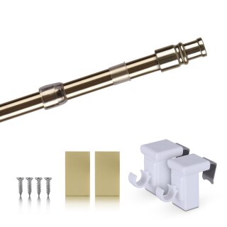 Cafehausstange Scheibenstange ausziehbar (Schrauben oder Kleben) Gold messing 75-125 cm + Klemmträger