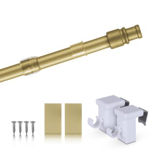 Cafehausstange Scheibenstange ausziehbar (Schrauben oder Kleben) Gold messing matt 125-225 cm + Klemmträger