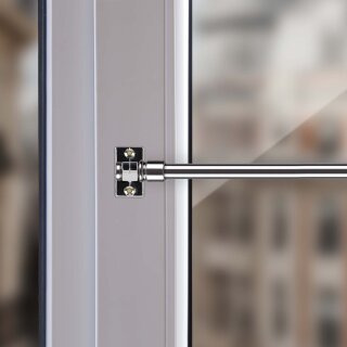 Cafehausstange Scheibenstange ausziehbar (Schrauben oder Kleben) Silber chrom glänzend 75-125 cm + Klemmträger