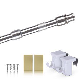 Cafehausstange Scheibenstange ausziehbar (Schrauben oder Kleben) Silber chrom glänzend 125-225 cm + Klemmträger