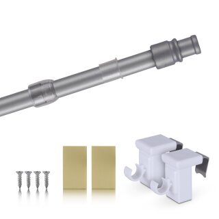 Cafehausstange Scheibenstange ausziehbar (Schrauben oder Kleben) Silber chrom matt 50-75 cm + Klemmträger