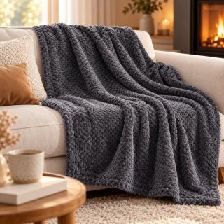 Kuscheldecke "Popcorn" Cashmere Soft-Touch Anthrazit 150x200 cm