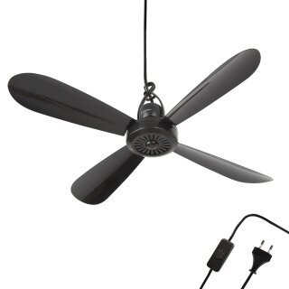 Mobiler Deckenventilator schwarz, Ø40cm (5m Kabel), mit Aufhänger