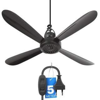 Mobiler Deckenventilator Ø40cm Schwarz – 230V, 5W, leise, mit 5m Anschlusskabel & Aufhänger