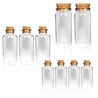 Fläschchen Glas mit Korken Mix - 12er Pack