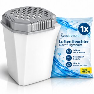 Granulat-Luftentfeuchter Box mit Ausgießer inkl. 1x 680g Nachfüll-Beutel Granulat