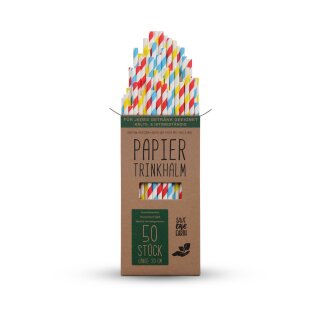 Trinkhalme Papier "Bunt" - 50 tlg. 1er Set (50 Trinkhalme)