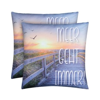 Outdoor Kissen mit Strandmotiv - Meer geht immer - 2 Stück (2er Pack)