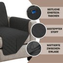 Sesselschoner 190x165cm gesteppte Sesselauflage mit Armlehnen und Taschen in Schwarz