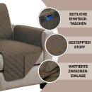 Sesselschoner 190x165cm gesteppte Sesselauflage mit Armlehnen und Taschen in Braun