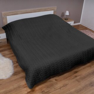 Bett- und Sofaüberwurf - Tagesdecke - 220cm x 240cm - Schwarz