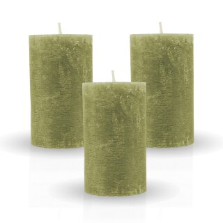 Stumpenkerzen Rustikal (3er Pack) Olive Ø7cm x 12cm