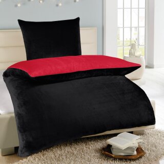 Wende-Bettwäsche 2-teilig "Cashmere Touch" 135x200/80x80cm Rot/Schwarz