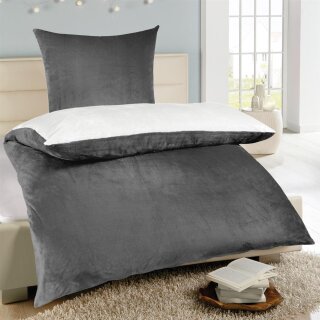 Wende-Bettwäsche 2-teilig "Cashmere Touch" 135x200/80x80cm Weiß/Grau
