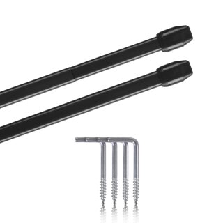 Vitragestangen ausziehbar 2er-Pack Schwarz 40-60 cm + 4 Schraubhaken