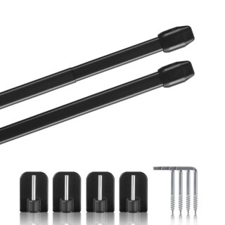Vitragestangen 2er Pack Schwarz 60 - 90cm + 4er Klebehaken