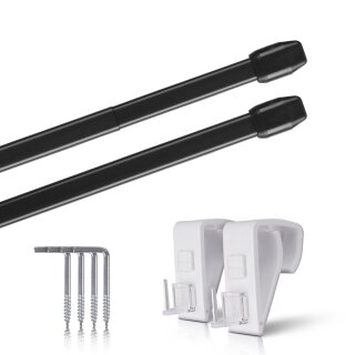 Vitragestangen ausziehbar 2er-Pack Schwarz 60-90 cm + 4 Klemmträger