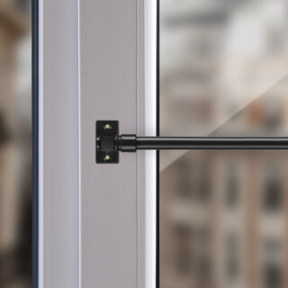 Cafehausstange Scheibenstange ausziehbar (Schrauben oder Kleben) Schwarz 50-75 cm + Klemmträger