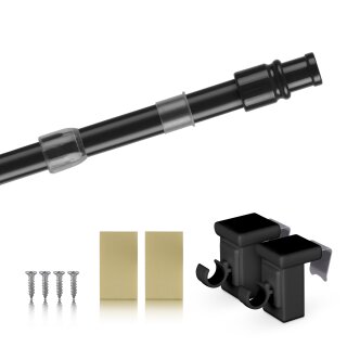 Cafehausstange Scheibenstange ausziehbar (Schrauben oder Kleben) Schwarz 75-125 cm + Klemmträger