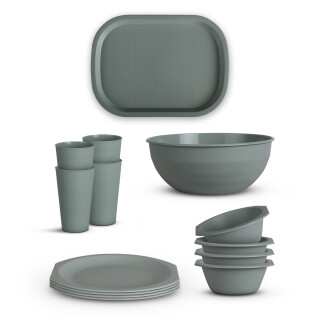 Geschirr-Set Kombiservice Kunststoff BPA-frei Mehrweg Grün 14-teilig 4 Personen