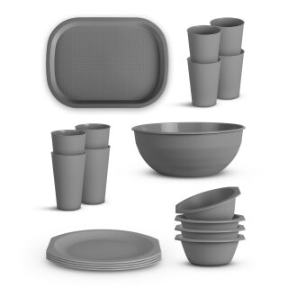 Kunststoff Geschirr Set - BPA Frei - Grau - 18 tlg. (4 Personen)