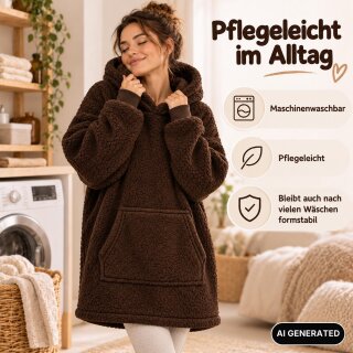 Kuschelhoodie für Herbst/Winter Sherpa Fleece Oversize EU 36–44 Dunkelbraun