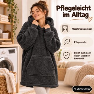 Kuschelhoodie für Herbst/Winter Sherpa Fleece Oversize EU 36–44 Anthrazit