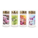 Grabkerze mit Blumen Motiv 72h