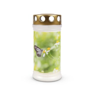 Grabkerze mit Blumen Motiv 72h Gänseblümchen