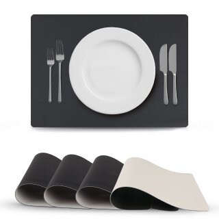 Platzset Lederimitat - Schwarz / Hellgrau ( Uni ) (R)
