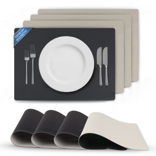 Platzset Tischset in Lederoptik 46x33cm Schwarz/Hellgrau (Uni) 4er Set