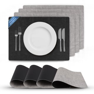 Platzset Tischset in Lederoptik 46x33cm Schwarz/Hellgrau (Struktur) 4er Set