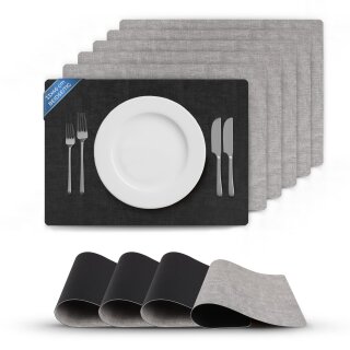 Platzset Tischset in Lederoptik 46x33cm Schwarz/Hellgrau (Struktur) 6er Set