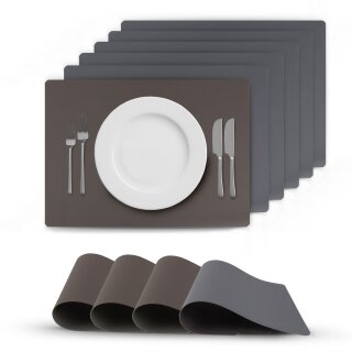 Platzset Tischset in Lederoptik 46x33cm Grau/Dunkelgrau (Uni) 6er Set