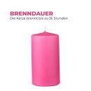 Stumpenkerzen "Rosa", Größe Ø7cm x Höhe: 12 cm, Wachskerzen lange Brenndauer bis zu 35h - unparfümierte Säulenkerze