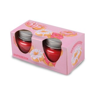 Duftkerze im Glas "Donut Himbeere" mit Deckel, 2er Pack mit je ca. 7 Std. Brenndauer, Ø6cm