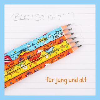 Bleistifte HB 6er-Pack Comic Design mit Radiergummi