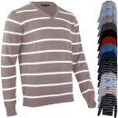 hemmy Fashion Herren Pullover V Neck gestreift - beige - taupe / weiß L