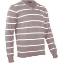hemmy Fashion Herren Pullover V Neck gestreift - beige - taupe / weiß L