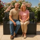 Gartenbank Truhenbank inkl. Stauraum "Salzburg" Kunststoff in Holzoptik 130x60x85 cm