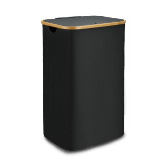 Wäschekorb mit Bambusrahmen inkl. herausnehmbarer Tasche 41x37x71cm Schwarz