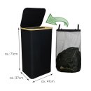 Wäschekorb ( Bambusrahmen ) mit herausnehmbarer Tasche - 41x37x71cm - Schwarz
