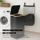 Wäschekorb mit Bambusrahmen inkl. herausnehmbarer Tasche 41x37x71cm Schwarz