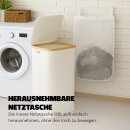 Wäschekorb 100L mit Deckel, herausnehmbarer Tasche und Bambusrahmen Weiß